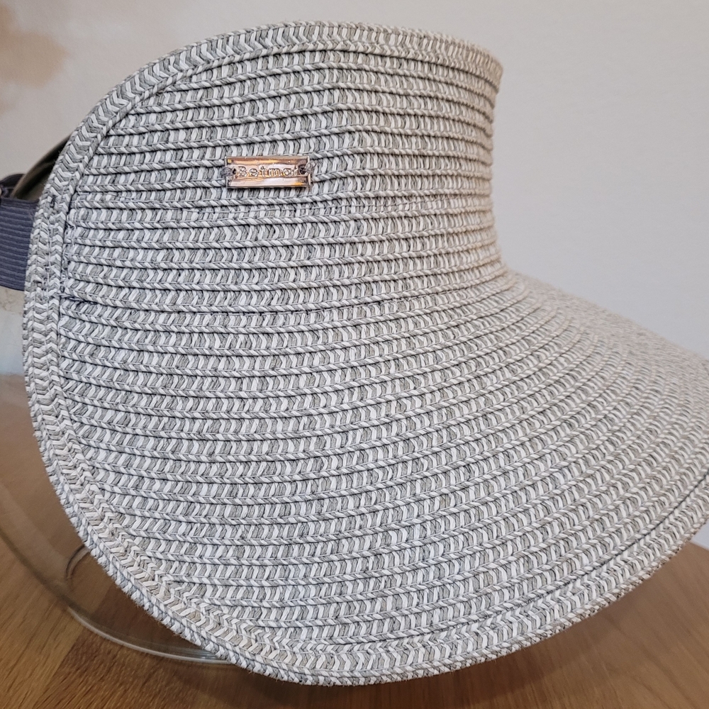 Betmar Wide-brim Woven Sun Visor w/ Adjustable Backstrap, Gray